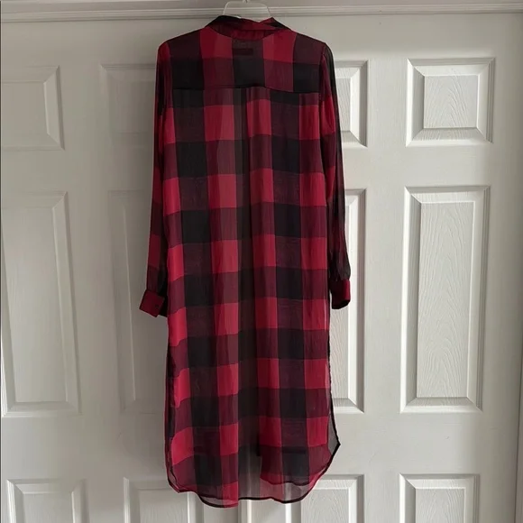 Red and Black Plaid Sheer Long Shirt - Picture 6 of 6